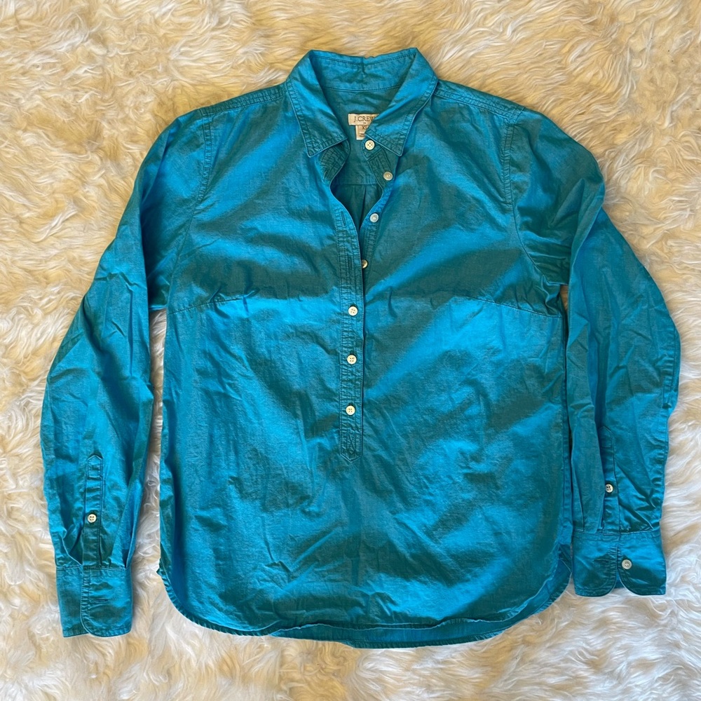 J Crew bright blue partial button down